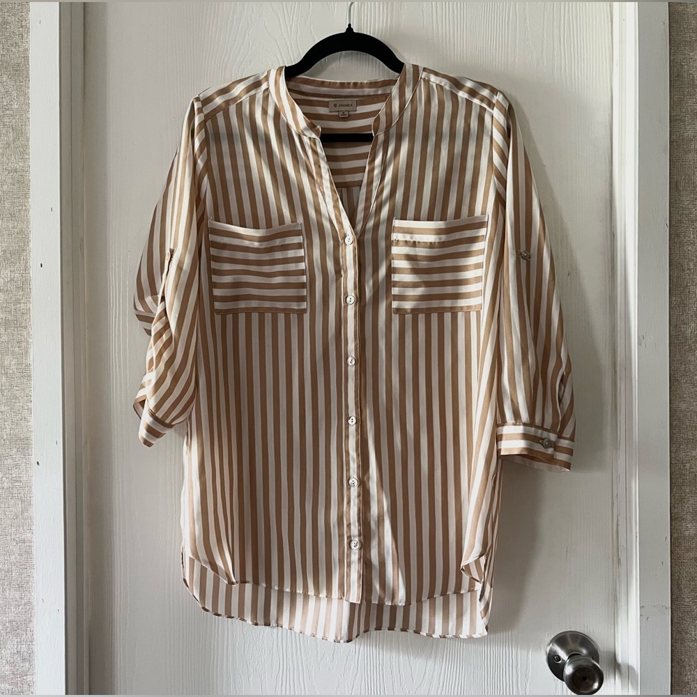 Daniel Cremieux Latte Striped Button-Down Blouse